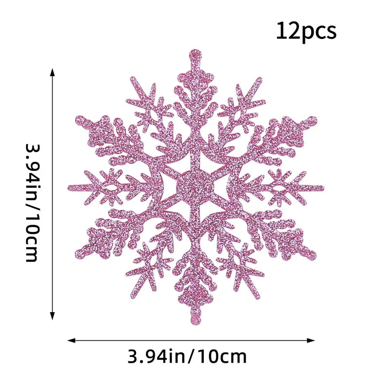 Kit - 12 Flocos de Neve com Glitter 10cm – Enfeites de Natal para Árvore, Festas e Ano Novo