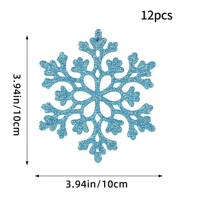 Kit - 12 Flocos de Neve com Glitter 10cm – Enfeites de Natal para Árvore, Festas e Ano Novo