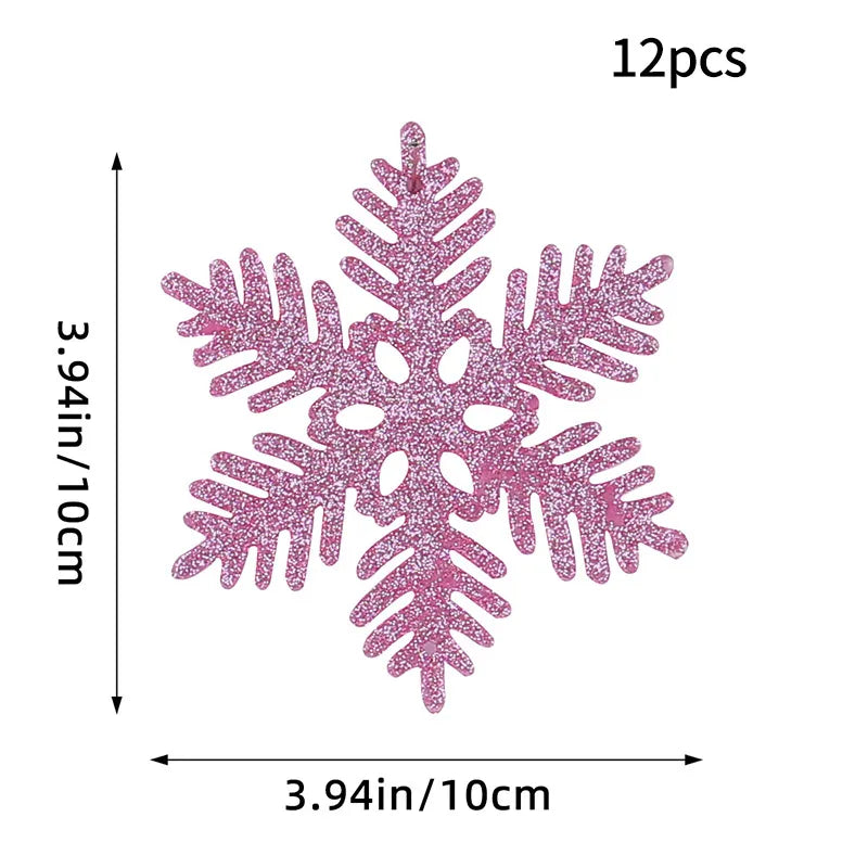 Kit - 12 Flocos de Neve com Glitter 10cm – Enfeites de Natal para Árvore, Festas e Ano Novo