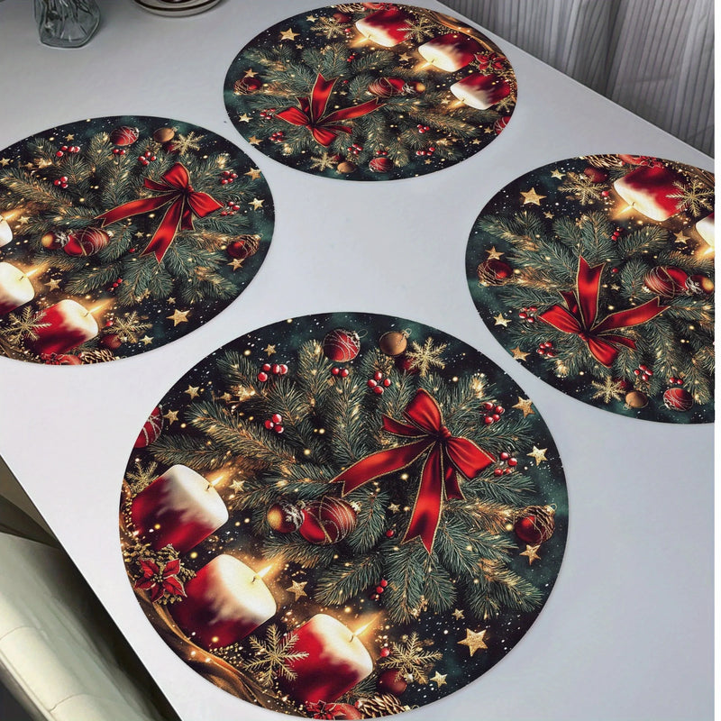 Jogo Americano Natalino VIKAMA com 4 Peças – Ramo de Pinheiro | Decoração de Mesa para Ceia, Festas e Jantares em Família