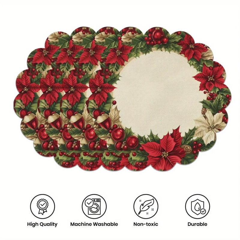 Kit 4 Jogos Americanos Redondos Natalinos – Ondas Circulares | Antiderrapante, Resistente ao Calor | Decoração para Mesa de Natal e Festas