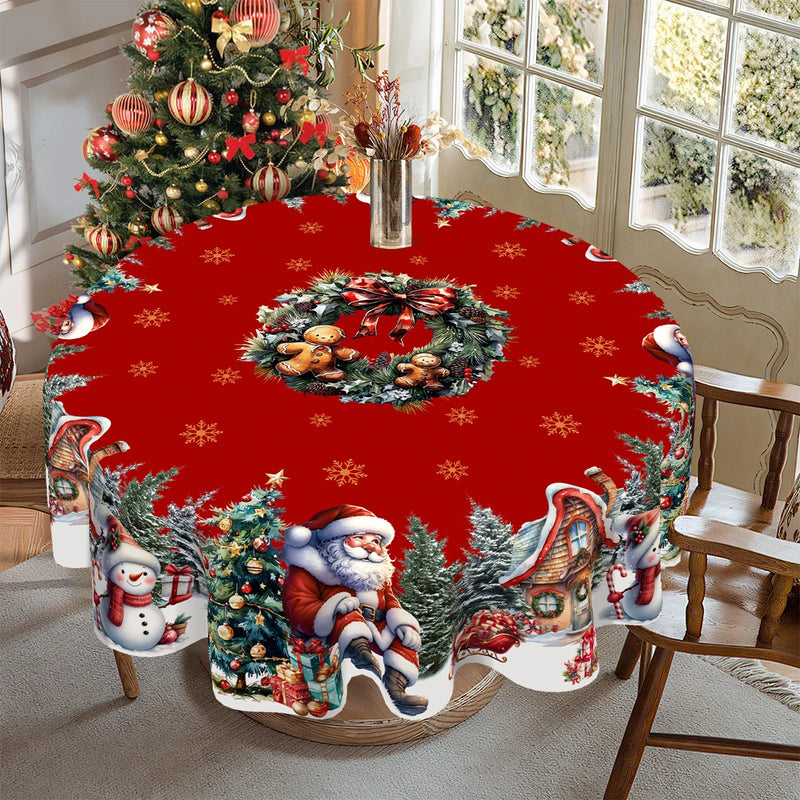 Toalha de Mesa Natalina com Estampa de Papai Noel e Boneco de Neve – Decoração de Mesa para Ceia, Festas e Casa | Natal 2025