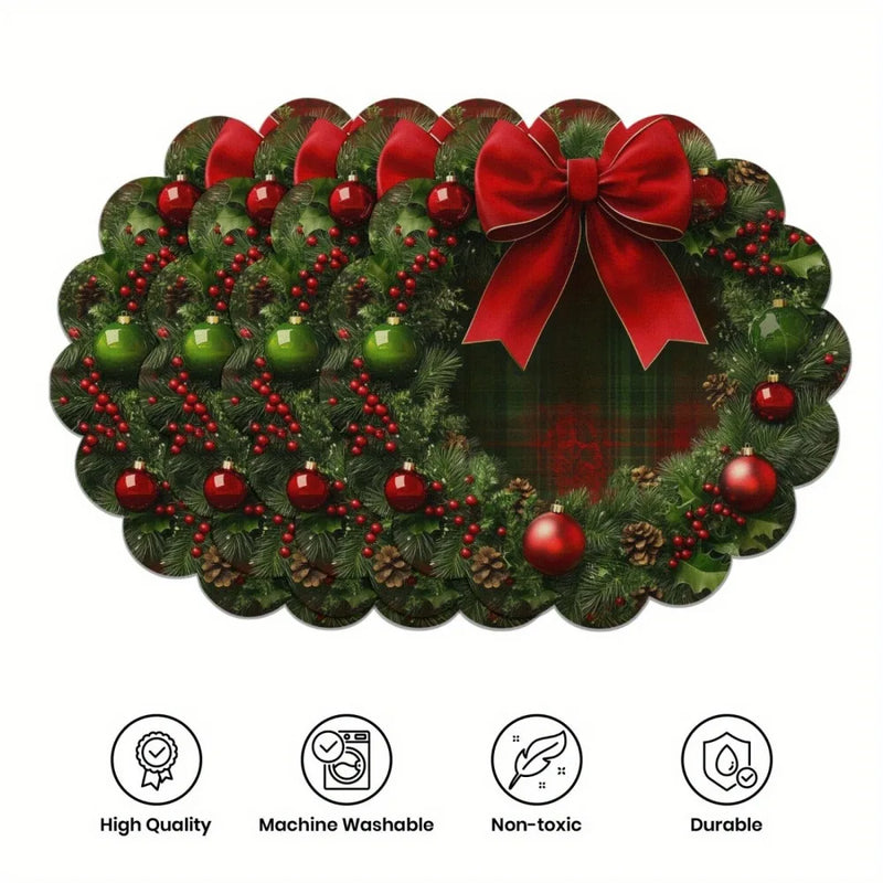 Kit 4 Jogos Americanos Redondos Natalinos – Ondas Circulares | Antiderrapante, Resistente ao Calor | Decoração para Mesa de Natal e Festas