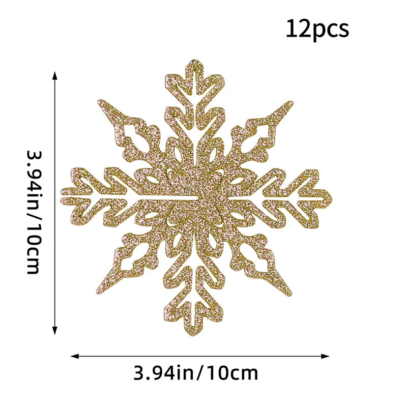 Kit - 12 Flocos de Neve com Glitter 10cm – Enfeites de Natal para Árvore, Festas e Ano Novo