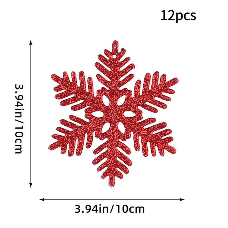Kit - 12 Flocos de Neve com Glitter 10cm – Enfeites de Natal para Árvore, Festas e Ano Novo