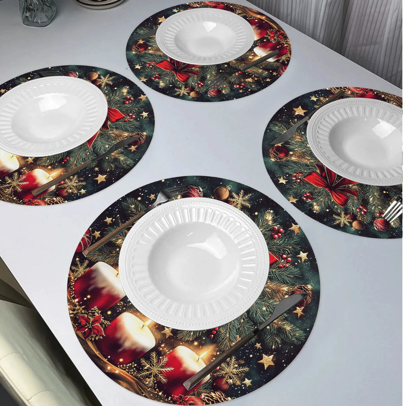 Jogo Americano Natalino VIKAMA com 4 Peças – Ramo de Pinheiro | Decoração de Mesa para Ceia, Festas e Jantares em Família