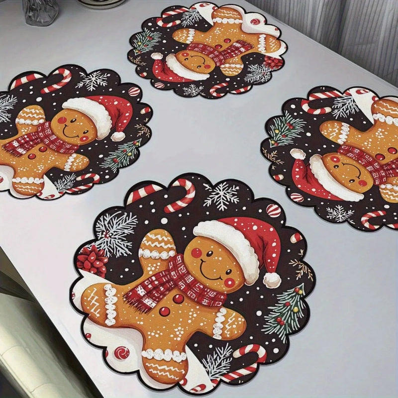 Kit 4 Jogos Americanos Redondos Natalinos – Ondas Circulares | Antiderrapante, Resistente ao Calor | Decoração para Mesa de Natal e Festas