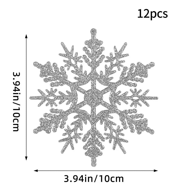 Kit - 12 Flocos de Neve com Glitter 10cm – Enfeites de Natal para Árvore, Festas e Ano Novo
