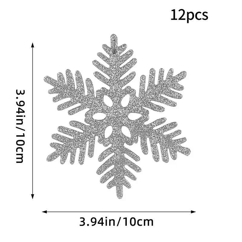 Kit - 12 Flocos de Neve com Glitter 10cm – Enfeites de Natal para Árvore, Festas e Ano Novo