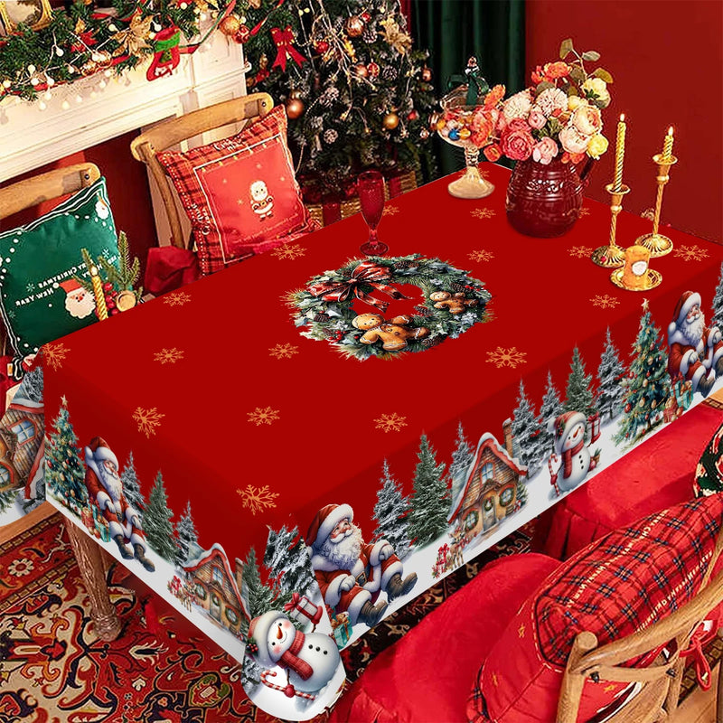 Toalha de Mesa Natalina com Estampa de Papai Noel e Boneco de Neve – Decoração de Mesa para Ceia, Festas e Casa | Natal 2025