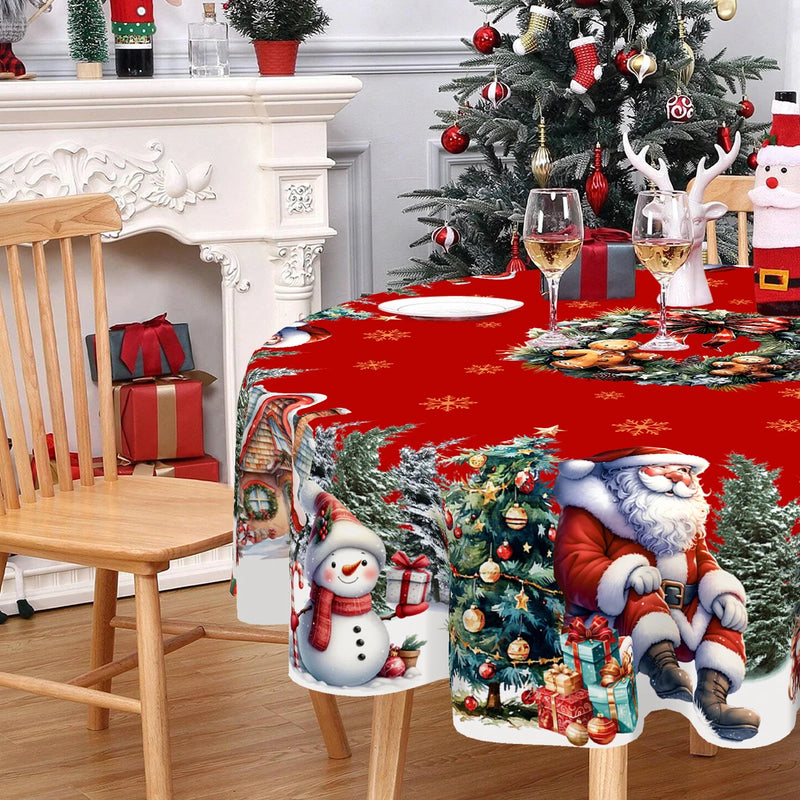 Toalha de Mesa Natalina com Estampa de Papai Noel e Boneco de Neve – Decoração de Mesa para Ceia, Festas e Casa | Natal 2025
