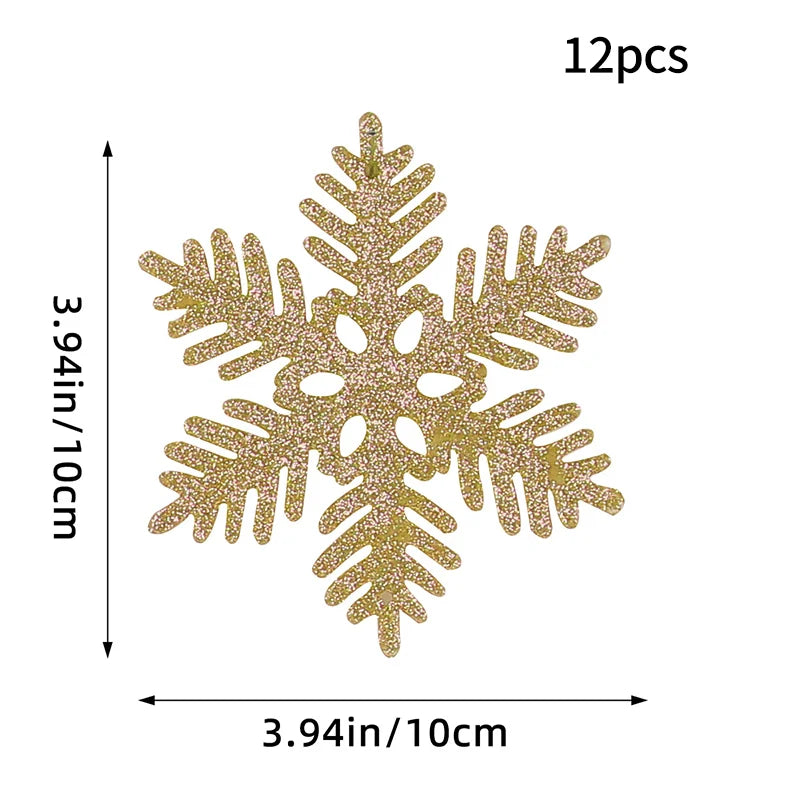 Kit - 12 Flocos de Neve com Glitter 10cm – Enfeites de Natal para Árvore, Festas e Ano Novo