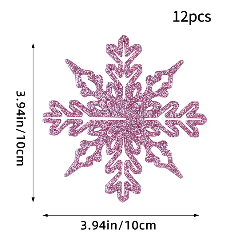 Kit - 12 Flocos de Neve com Glitter 10cm – Enfeites de Natal para Árvore, Festas e Ano Novo