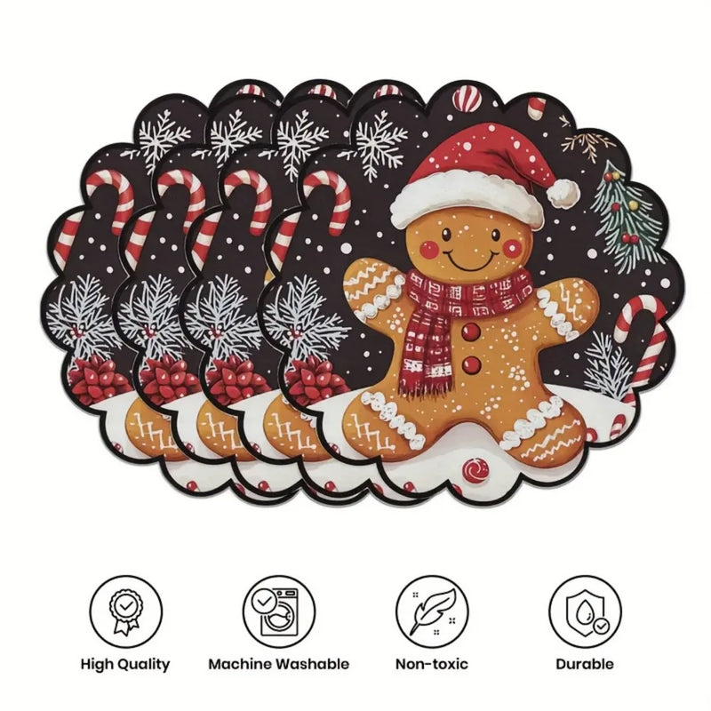 Kit 4 Jogos Americanos Redondos Natalinos – Ondas Circulares | Antiderrapante, Resistente ao Calor | Decoração para Mesa de Natal e Festas