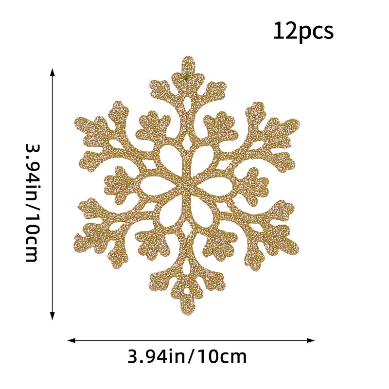 Kit - 12 Flocos de Neve com Glitter 10cm – Enfeites de Natal para Árvore, Festas e Ano Novo