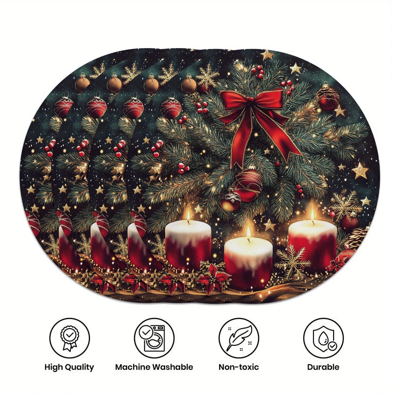 Jogo Americano Natalino VIKAMA com 4 Peças – Ramo de Pinheiro | Decoração de Mesa para Ceia, Festas e Jantares em Família
