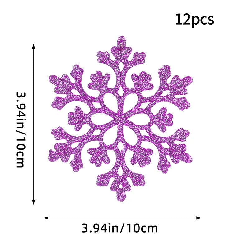 Kit - 12 Flocos de Neve com Glitter 10cm – Enfeites de Natal para Árvore, Festas e Ano Novo