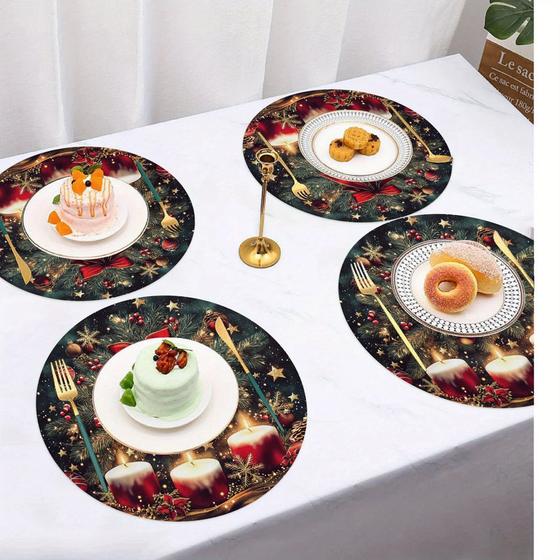 Jogo Americano Natalino VIKAMA com 4 Peças – Ramo de Pinheiro | Decoração de Mesa para Ceia, Festas e Jantares em Família