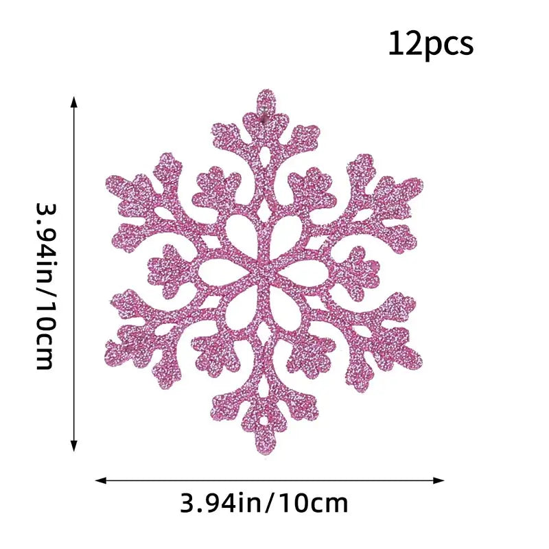 Kit - 12 Flocos de Neve com Glitter 10cm – Enfeites de Natal para Árvore, Festas e Ano Novo