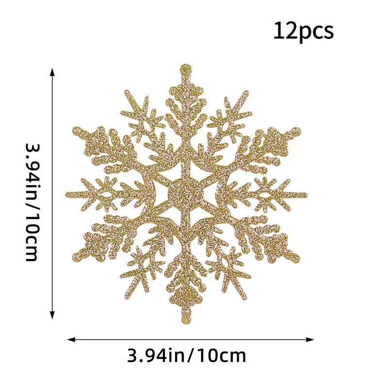 Kit - 12 Flocos de Neve com Glitter 10cm – Enfeites de Natal para Árvore, Festas e Ano Novo