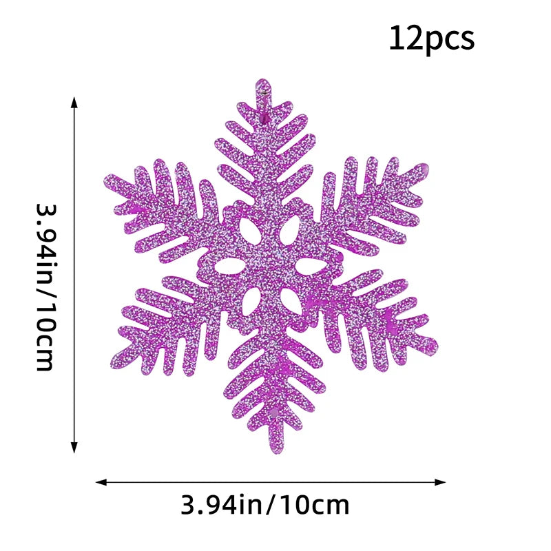 Kit - 12 Flocos de Neve com Glitter 10cm – Enfeites de Natal para Árvore, Festas e Ano Novo