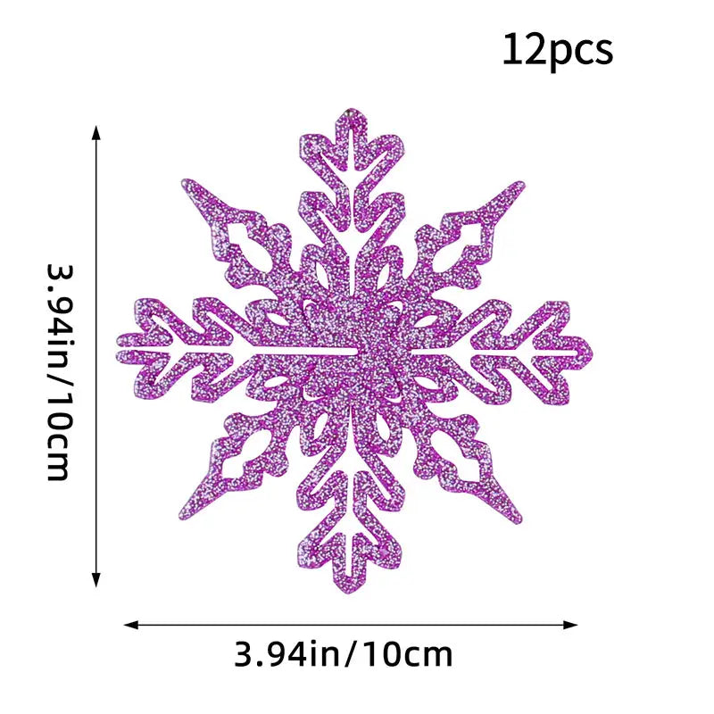 Kit - 12 Flocos de Neve com Glitter 10cm – Enfeites de Natal para Árvore, Festas e Ano Novo