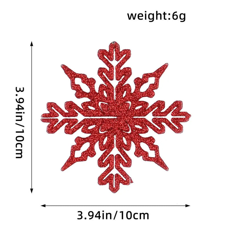 Kit - 12 Flocos de Neve com Glitter 10cm – Enfeites de Natal para Árvore, Festas e Ano Novo