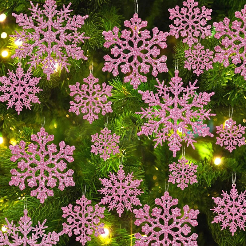 Kit - 12 Flocos de Neve com Glitter 10cm – Enfeites de Natal para Árvore, Festas e Ano Novo